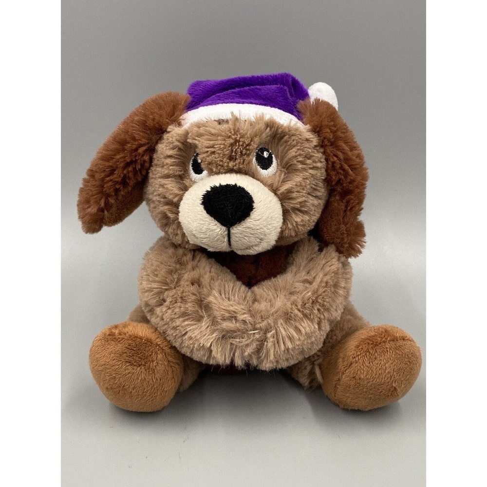 6" Brown Puppy Dog W/ Floppy Ears In Purple Santa Hat Stuffed Animal Kmart